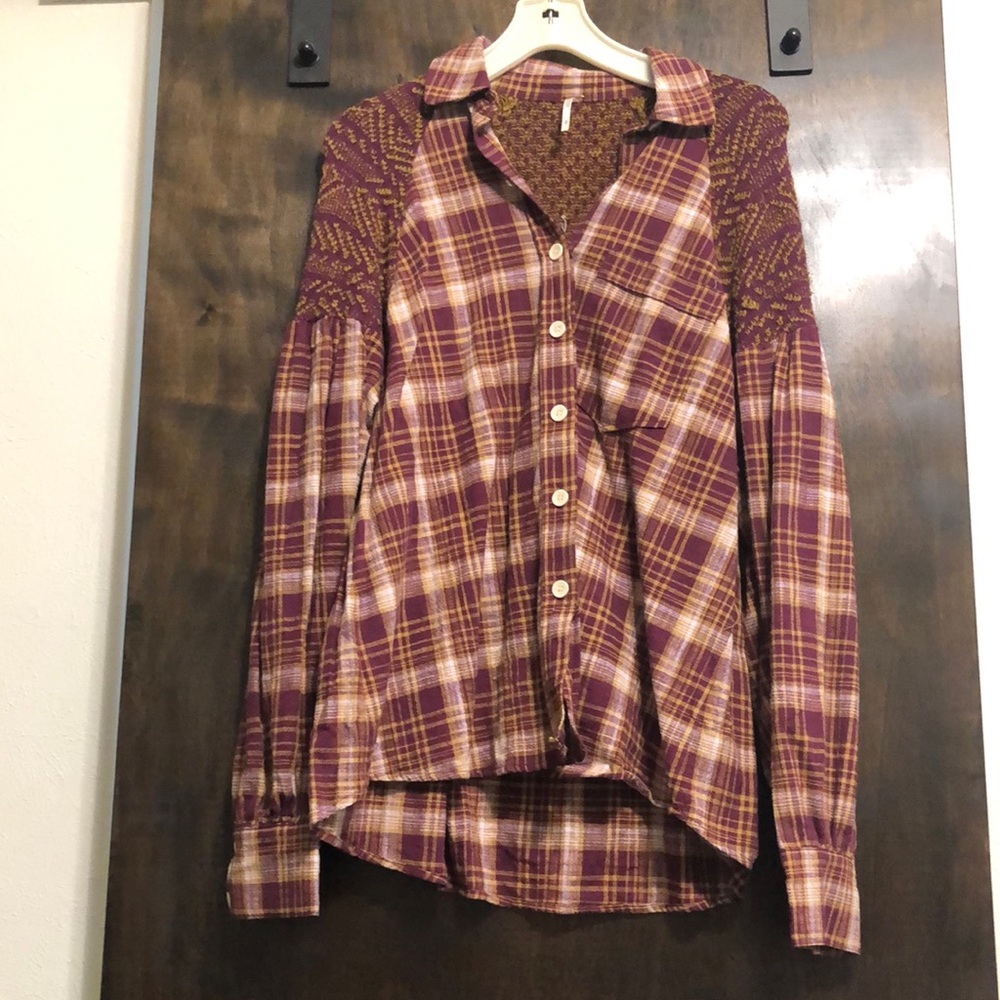 NWOT Free People Plaid And Knit Flannel Shirt